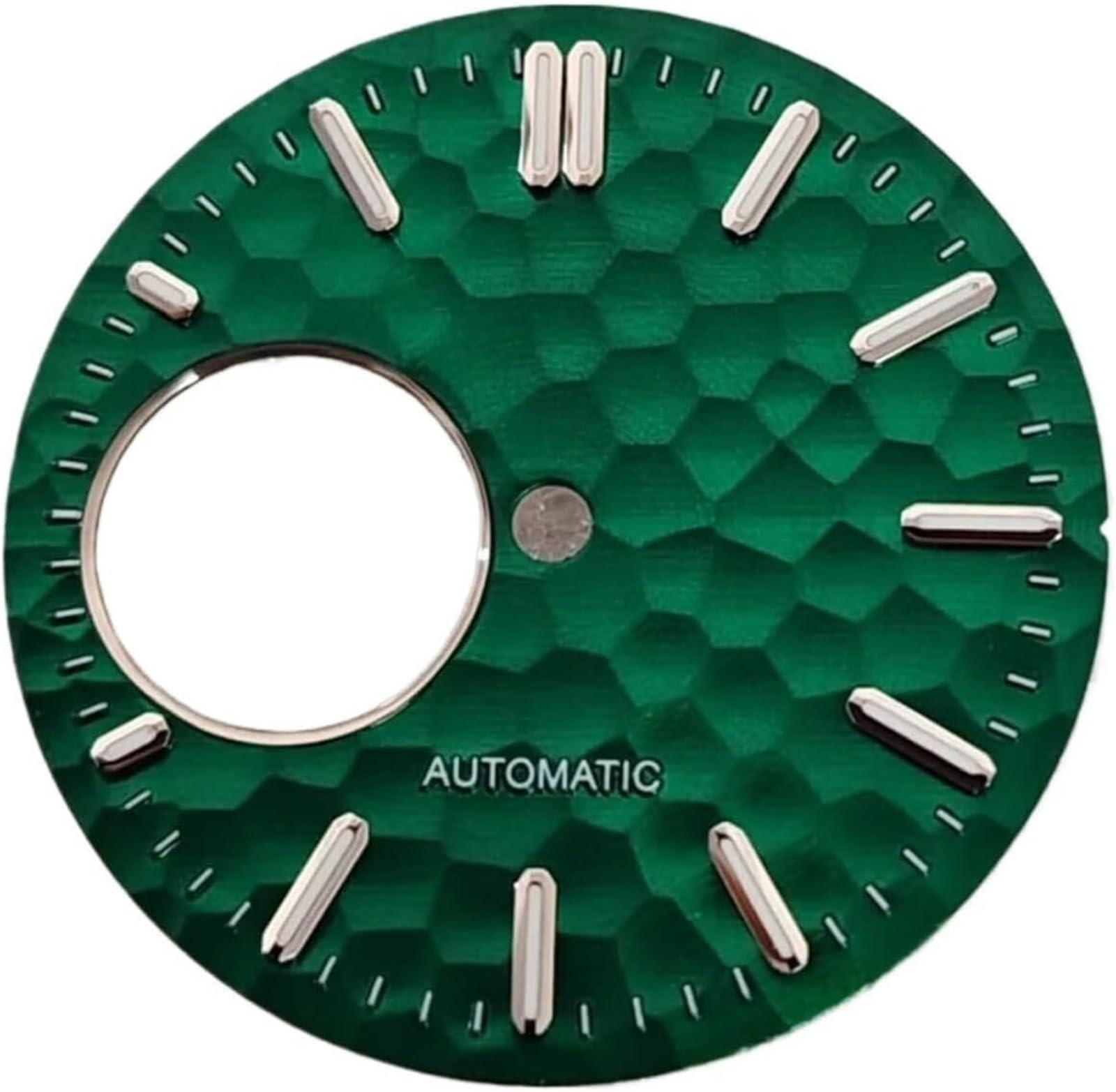 28.5mm Nh38 Watch Dial, Green Luminous No Logo Numberless Dial,Hexagonal Honeycomb Texture for NH38 Movement, Stainless Steel Watch Accessories