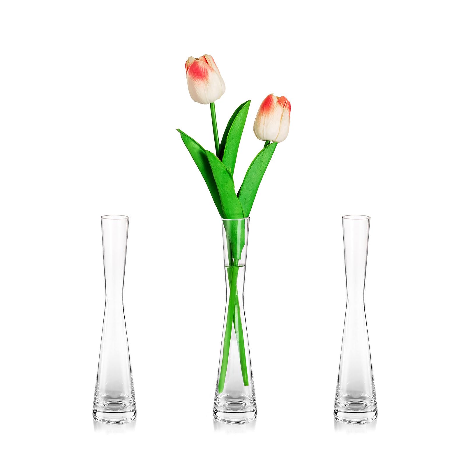 Glass Handmade Tall Thin Flower Vase: Glasseam 3Pcs 20cm Modern Single Stem Narrow Clear Vases Living Room Table Centrepiece Slim Cylinder Home Decor for Wedding Ornaments Pampas Grass Tulip Rose