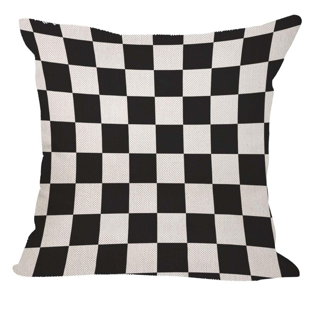 Orythyra Black White Checkered Plaid Throw Pillow Case Cushion Cover Geometric Design Linen Pillowcases Pillow Cover Living Room Couch Bed Sofa Car Waist Cushion Cover Farmhouse 45X45 CM