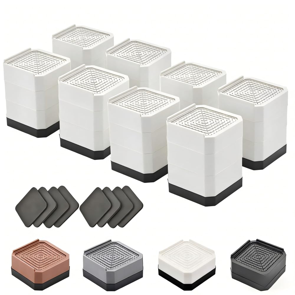 EclatBain Adjustable Bed Risers 3&amp;4.3 Inch, 4000 lbs, 8 Pack White