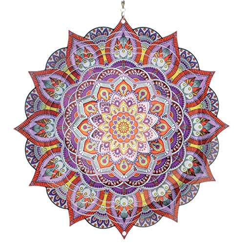 CIM Mobile en Acier Inoxydable  Mandala Assam - Ø 250mm  Mobile tournant Facilement au Vent, avec des Couleurs Brillantes et des Motifs très détaillés- Inclus système de Suspension  (Kashmir 200mm)