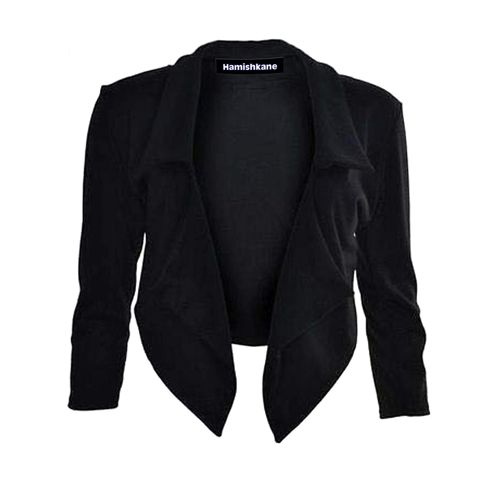 Nuevo Señor 3/4 Manga abierta delantera planura cascada potato Blazer estilo abrigo corto Negro 44-46
