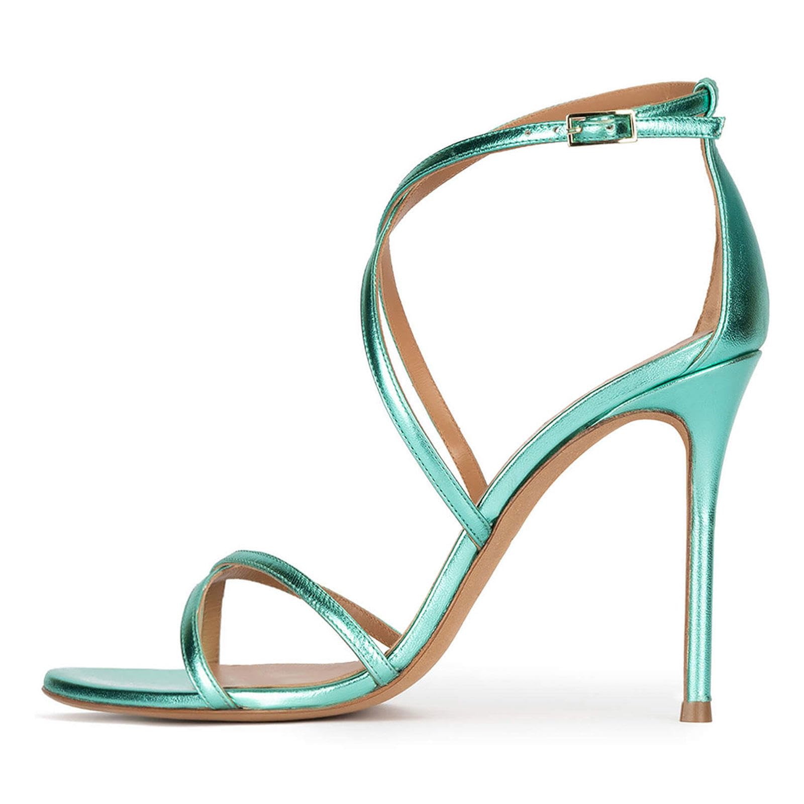 Tacchi Alti Sandali Fibbia Cinturino Incrociato Donna Punta Aperta Lavoro Sposa Festa Sera 11cm,Blue-44