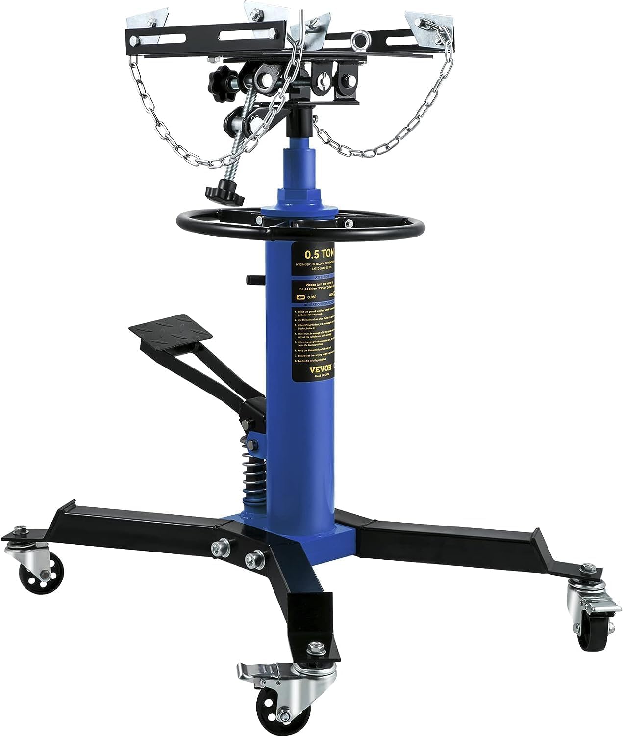 Transmission Jack - 1322 Lbs Hydraulic Telescoping Lift, 2-Stage Adjustable, Foot Pedal, 360° Swivel Wheels, 33.5"-69" Lifting Range，Blue