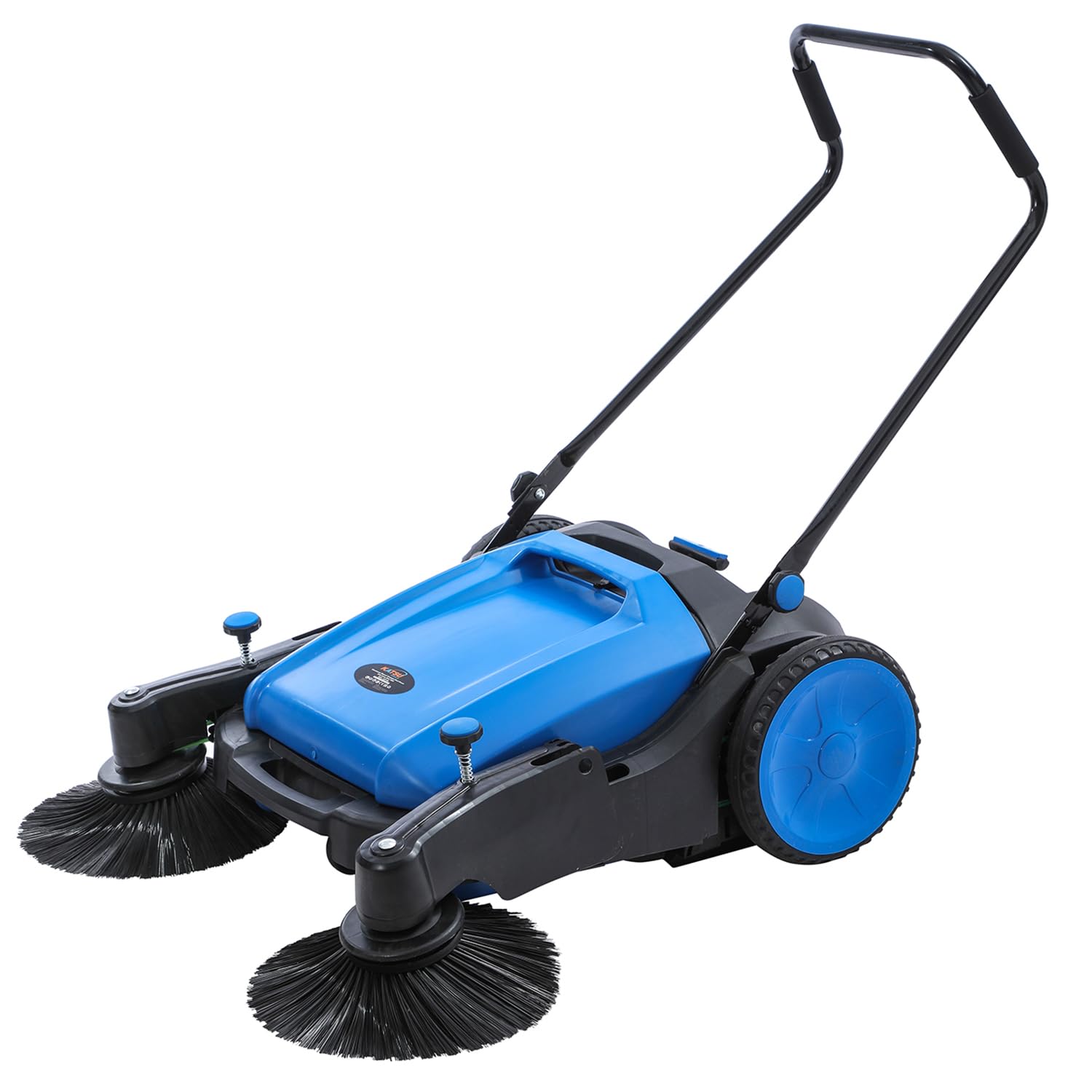 KATSU Tools Spazzatrice Manuale, 2 Spazzole Laterali, Contenitore Rifiuti da 55L, Larghezza di Spazzamento 1050mm, Manico Regolabile e Pieghevole, per Uso Interno ed Esterno 335140