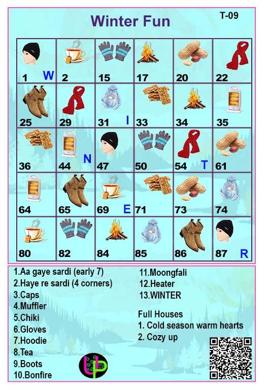 Image of Winters Theme Tambola Tickets- Winter Fun Theme | Eng | Fun & Engaging Bingo Housie Game for Kitty Parties, Friends & Family Gatherings (Set of 15 Tickets)