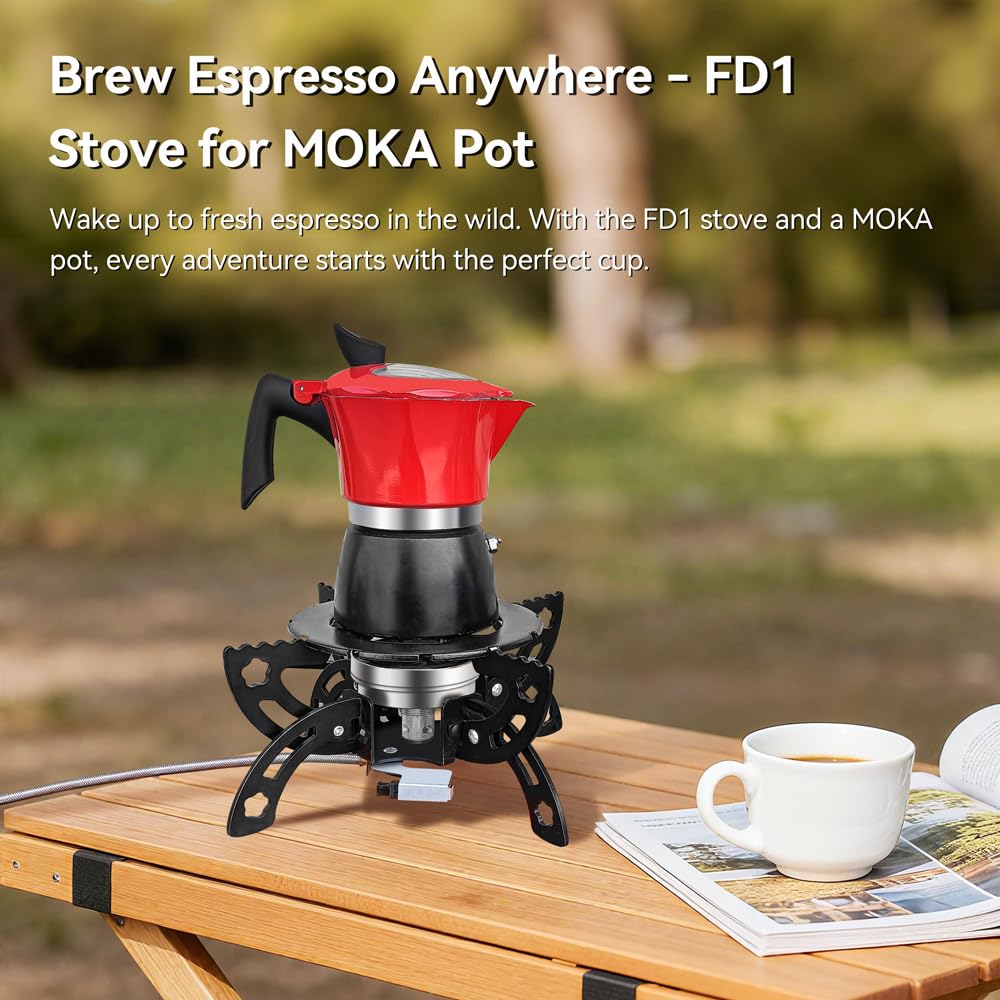 REDSUN FD1 Kuchenka Turystyczna Gazowa Gorska Polowa Składana Palnik Na Podczerwień Odporny Na Wiatr 3kW Piezo Szybkie Gotowanie Camping Piknik Kamper Torba EVA - FD1 + Torba EVA + Adapter + Podstawka