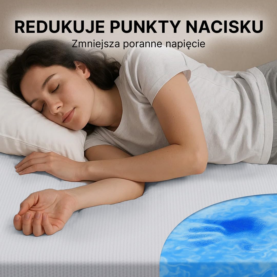 MKS Dream Nakładka na Materac 90x200 cm, Mattress Topper Memory Foam 5 cm H4, z Pianki z Pamięcią Kształtu i Pianki Żelowej, Ergonomiczny, Oddychający i Zdejmowany Pokrowiec do Prania