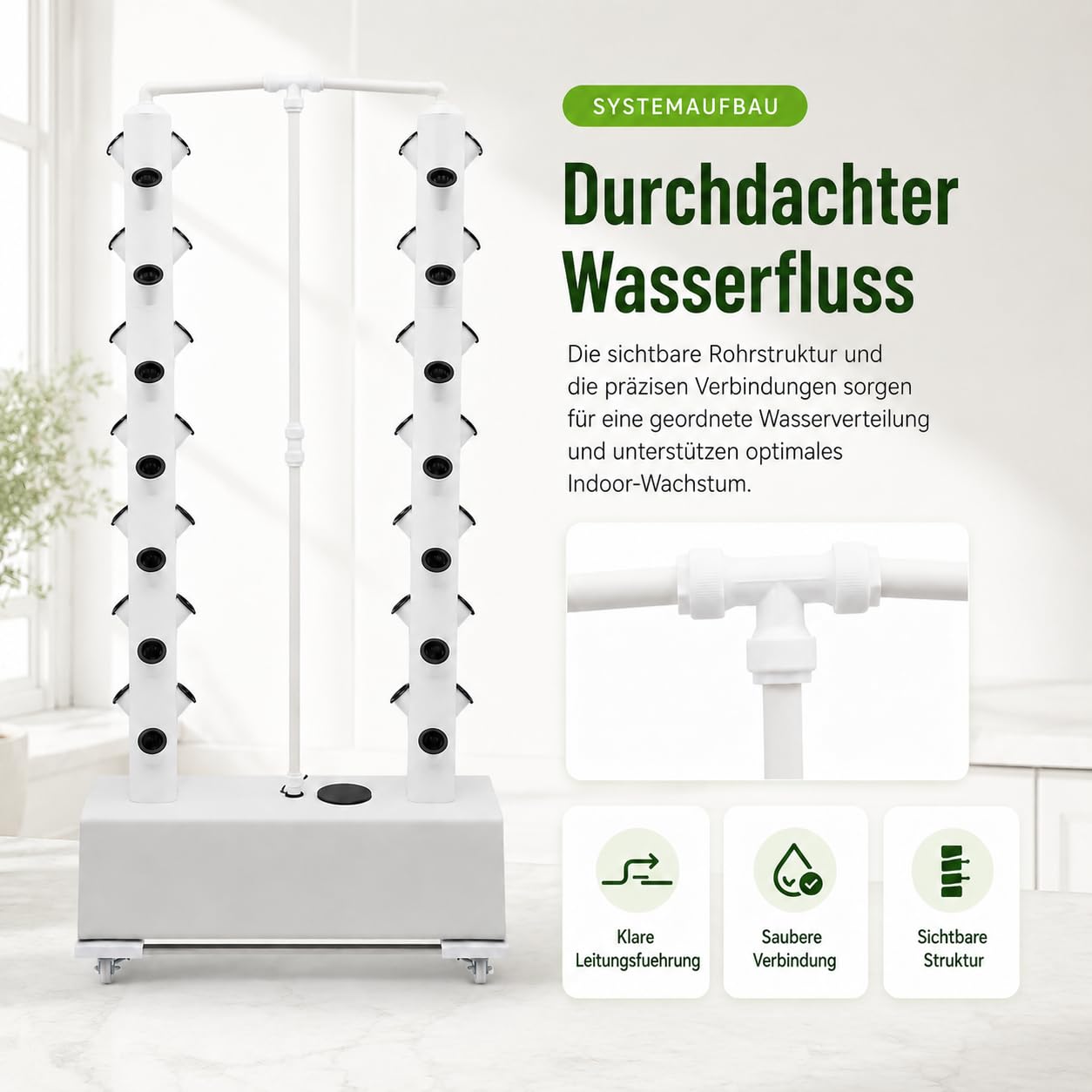 Sistema hidropónico de 56 agujeros, sistema de cultivo hidropónico vertical, torre hidropónica, riego automático, juego de hidroponía con depósito de agua de 30 l y ruedas (blanco)