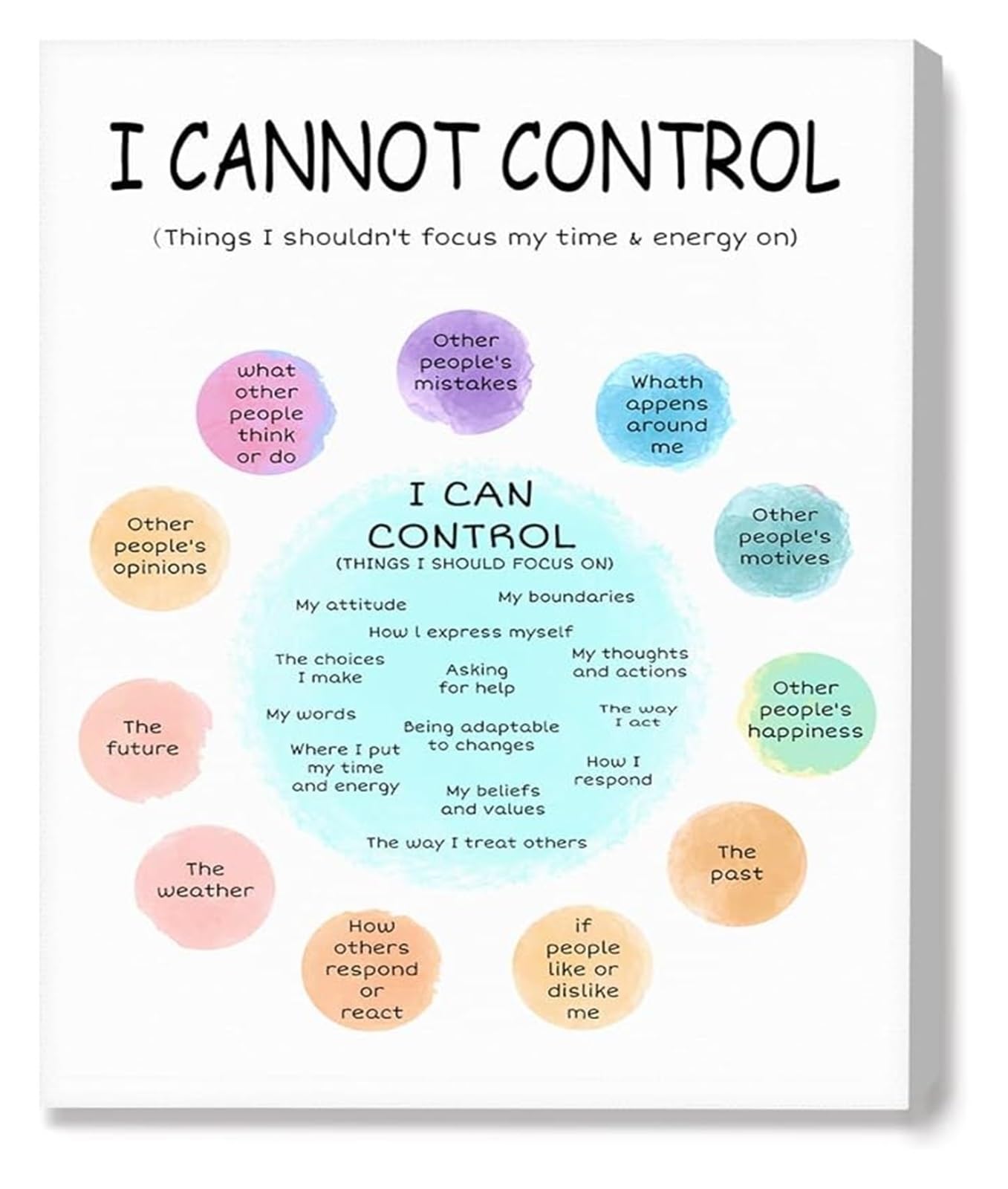 RNUMLIGH Counselor Office Poster Things I Can and Cannot Control for Mental Health(Framed,16x24inch(40x60cm))