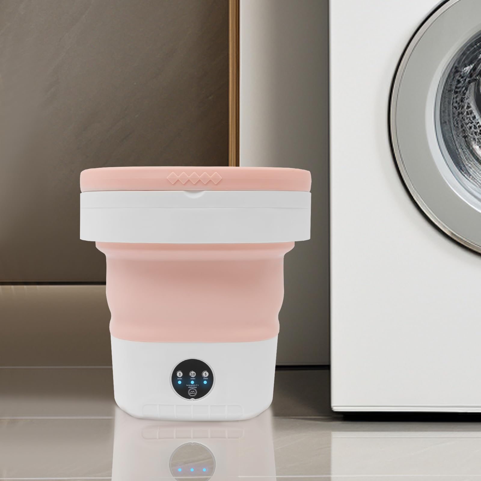 Mini lavatrice pieghevole rosa ABS PP portatile, luce blu, pulizia delicata per biancheria intima, biancheria intima del bambino, ideale per viaggi, dormitorio, casa, campeggio