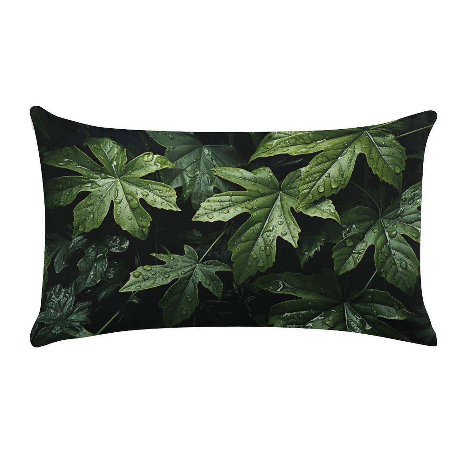 Green Leaves Pattern Pillow Cases for Sofa, Super Soft Plush Pillow Cover with Zipper, Luxury Cozy Pillow Shams for All Seasons, Lightweight Pillowcases for Bedroom, 12" X 20"