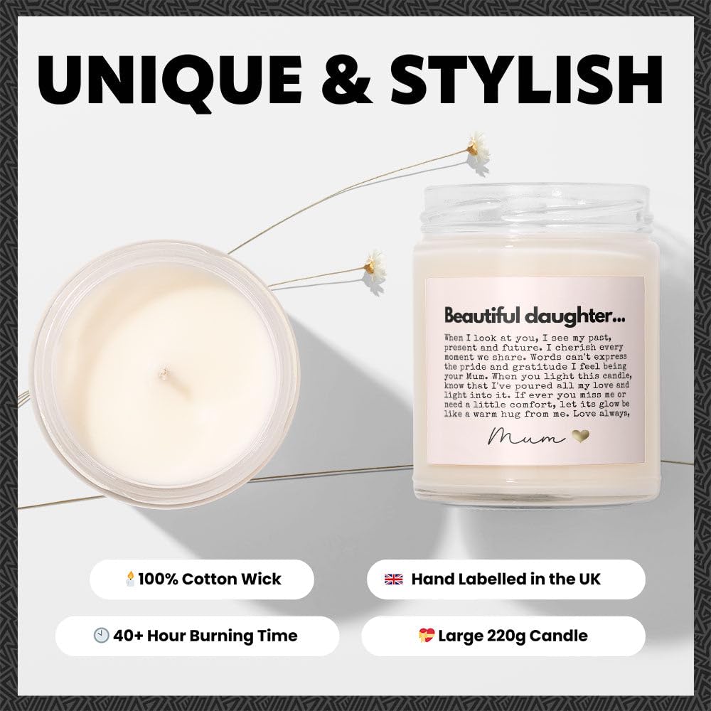 Daughter Gifts from Mum - Luxury Soy Wax - Vanilla, Jasmine, Sugared Almond - Makester, White - Image 3