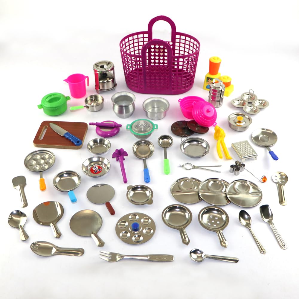 Varnika Stores Miniature Kitchen Set, Kitchen Set for Kids Girls, Real Cooking Kit for Play, Steel Kitchen Set for Girls, Choppu Jaman, Miniature Cooking Set (Pack - 47) (B0CNXFM7LY) Amazon Price History, Amazon Price Tracker