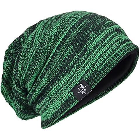 HISSHE Men Oversize Skull Slouch Beanie Large Skullcap Knit Hat (Green1) Cover