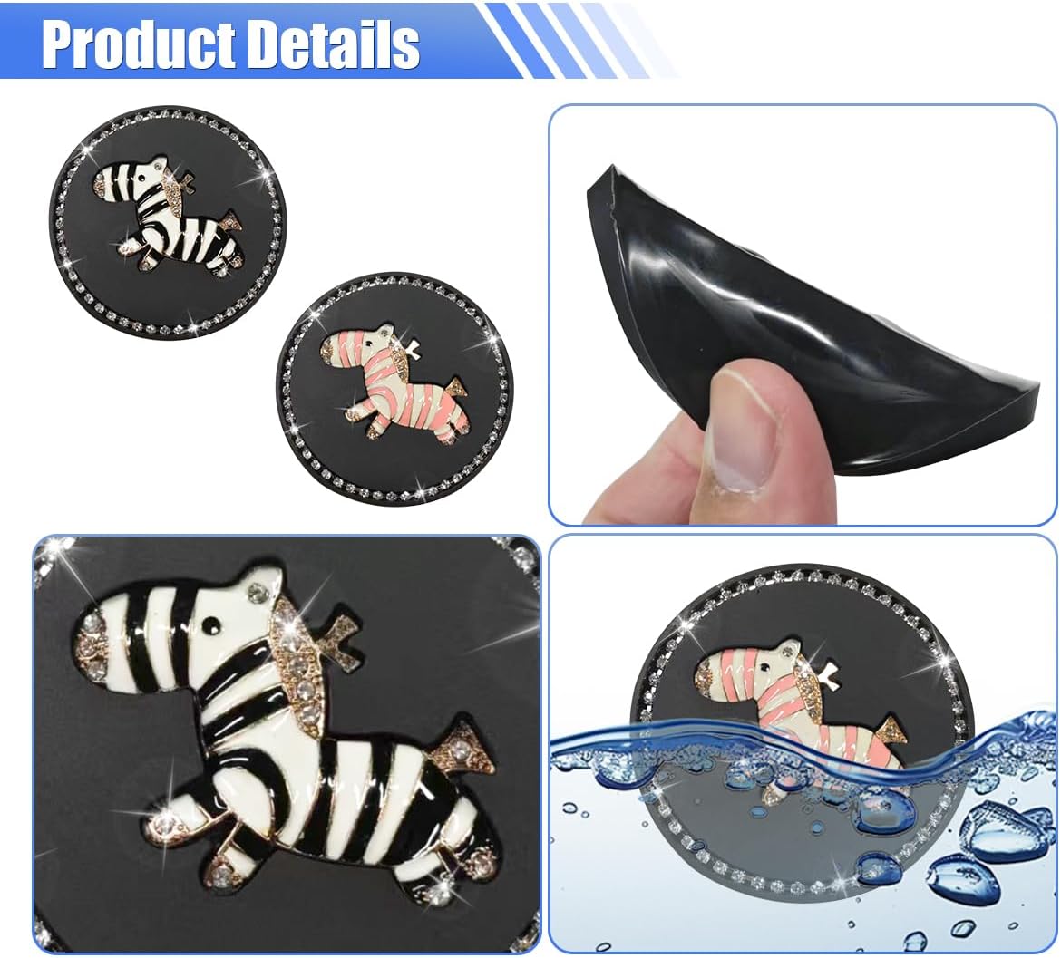 Craedli 2PCS Bling Car Cup Holder Insert Coasters, 2.71 Inch Silicone Anti-Slip Crystal Rhinestone Animals Drink Cup Mat, Universal Car Cup Coaster Vehicle Interior Accessories for Women (Zebra) image 3