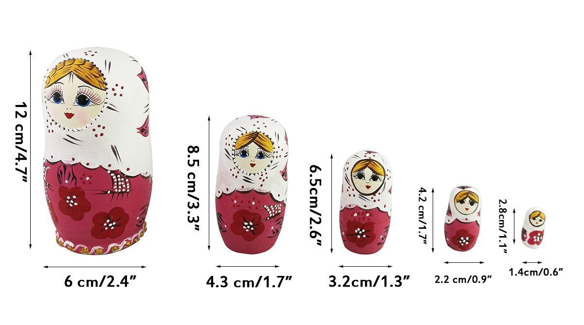 Set di 5 bambole matrioska rosso fiore rosa matrioska russo nidificante giocattolo in legno impilabile regalo fatto a mano bambole folk bambini regalo divertente regali per la camera dei decorazione