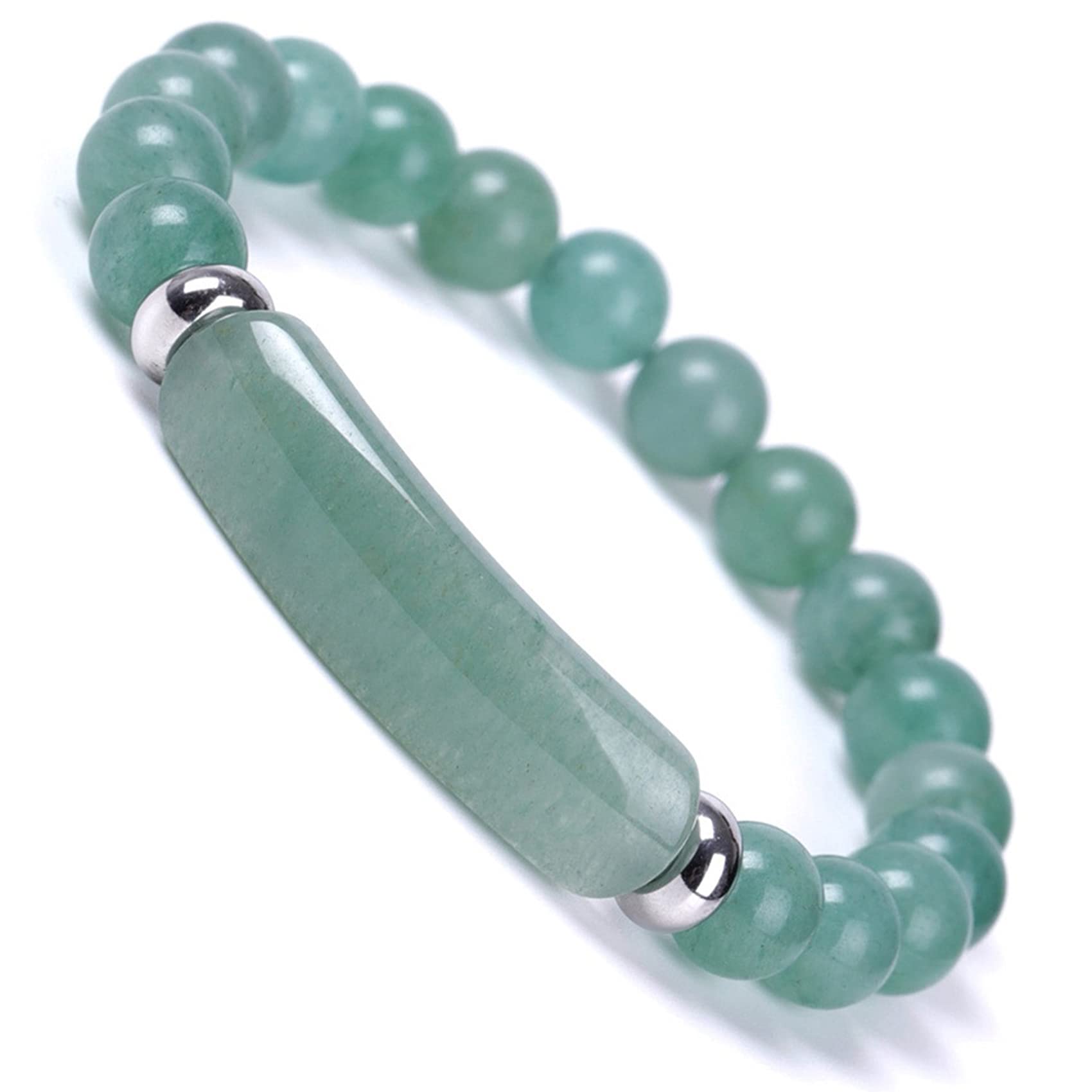 QVVWOPQGreen Aventurine Jade Stretch Bracelet 8mm Natural Healing Gemstone Chakra Crystal Energy Heart Charm Bracelet for Women