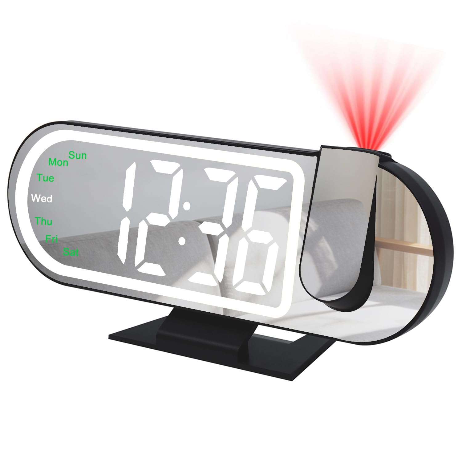 Digital Projection Alarm Clock LED Bedside Clocks for Bedroom with Adjustable Brightness Colorful Decoration Light Snooze 12/24H Temperature Date Week Display Night Mode for Home Office Living Room