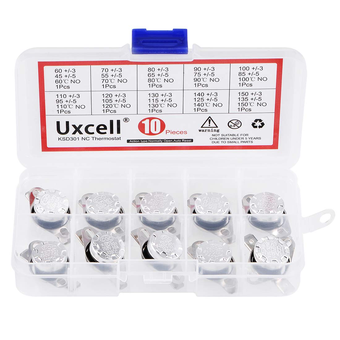 uxcell 10pcs NO KSD301 Thermostat 60-150°C(140-302°F) Temperature Thermal Control Switch 60 70 80 90 100 110 120 130 140 150°C Normally Open