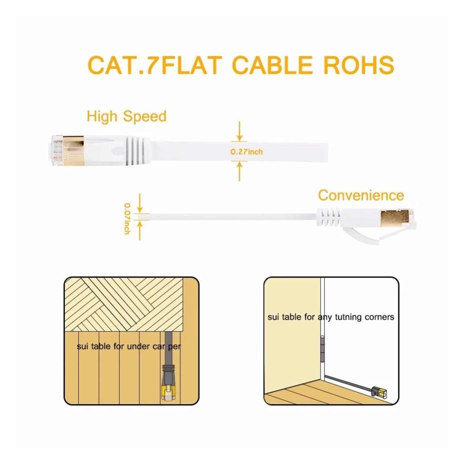 Cable de Red de conexión Plana Ethernet Cat7 de 10 Piezas, 0,3 m 0,5 m1m2m3m5m 10m15m20m30m blindado (STP) con Conectores Rj45 sin enganches-Blanco (Color : White, Size : 30cm 1ft Cat.7 Cable)