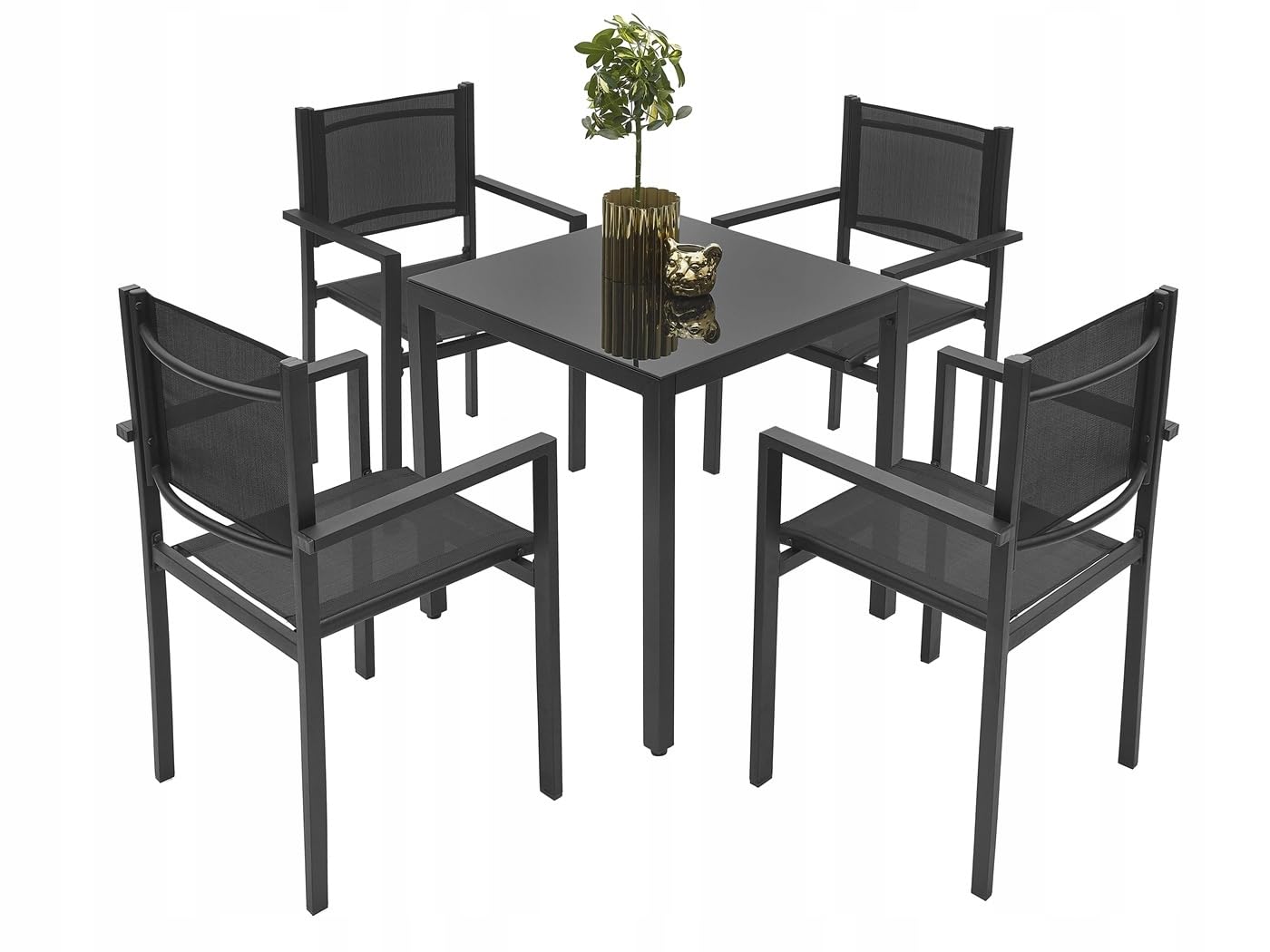 Gartentisch Glastisch Bistrotisch Balkontisch 70x70cm Outdoor Garten Terrasse Schwarz mit schwarzer Glasplatte