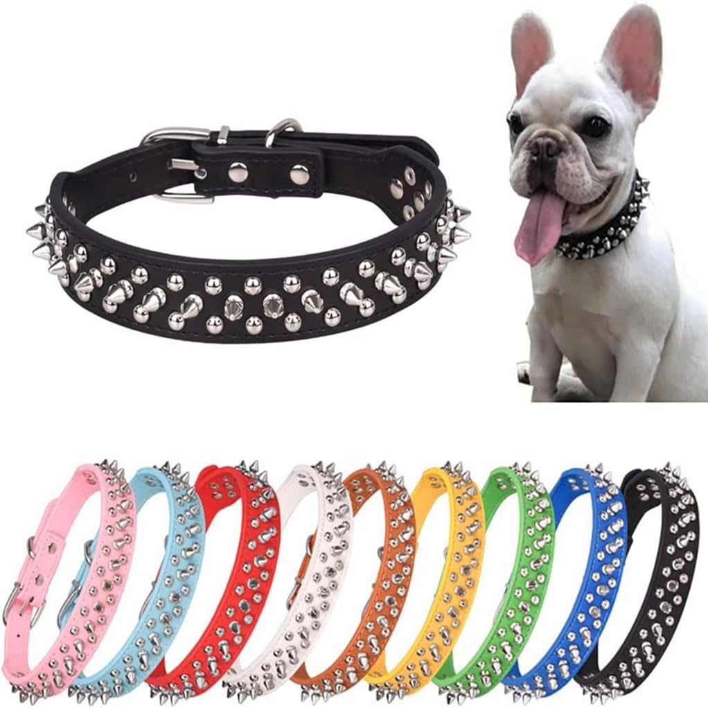 Collar de perro con pinchos con hebilla de metal completa, tachonado, remache, punk, hongos, gatos, collares ajustables para perros XS, pequeños, medianos, grandes, extragrandes, cachorros, gatitos,