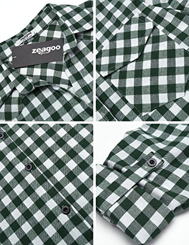 Zeagoo Women's Plaid Flannel Shirt, Roll up Long Sleeve Checkered Cotton Shirt,Grass Green1,Large