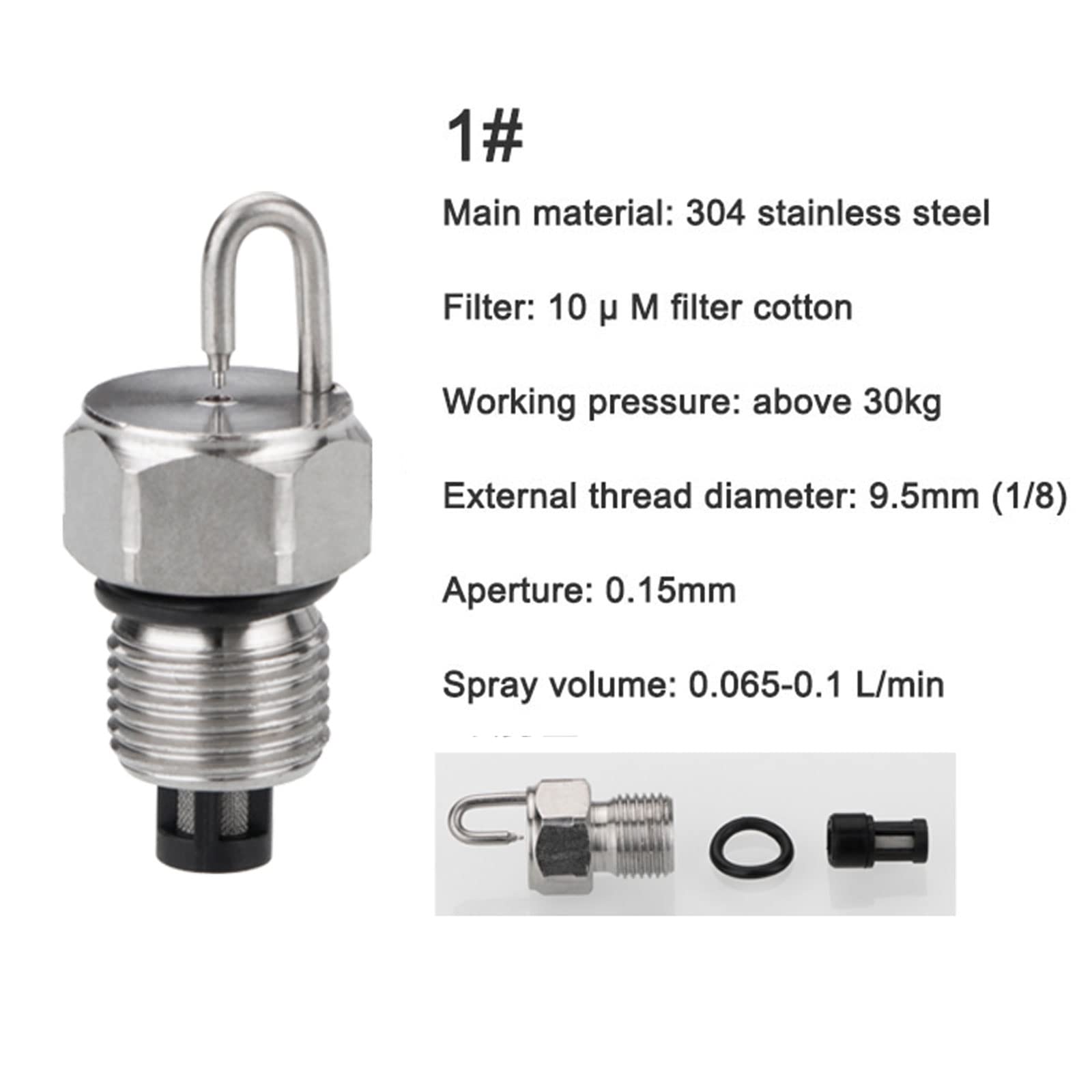 Dysze zraszające mosiężne, 50 sztuk dysz zraszających z trzpieniem 1/8" NPT, głowice zamienne ze stali nierdzewnej (0,15 mm)