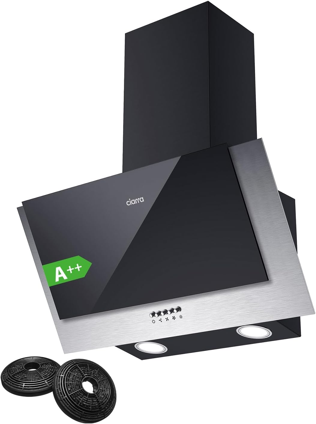 CIARRA CBCB6736C Angled Cooker Hood 60cm with CBCF002X2 Carbon Filters