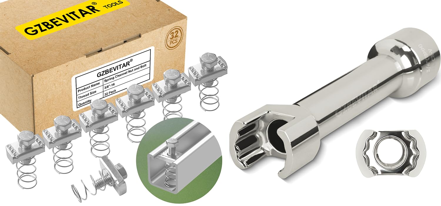 3/8"-16 Spring Channel Nut and Bolt - 32 Pack, 1/2″ Drive 3/4″ (19mm) Strut Channel Impact Socket