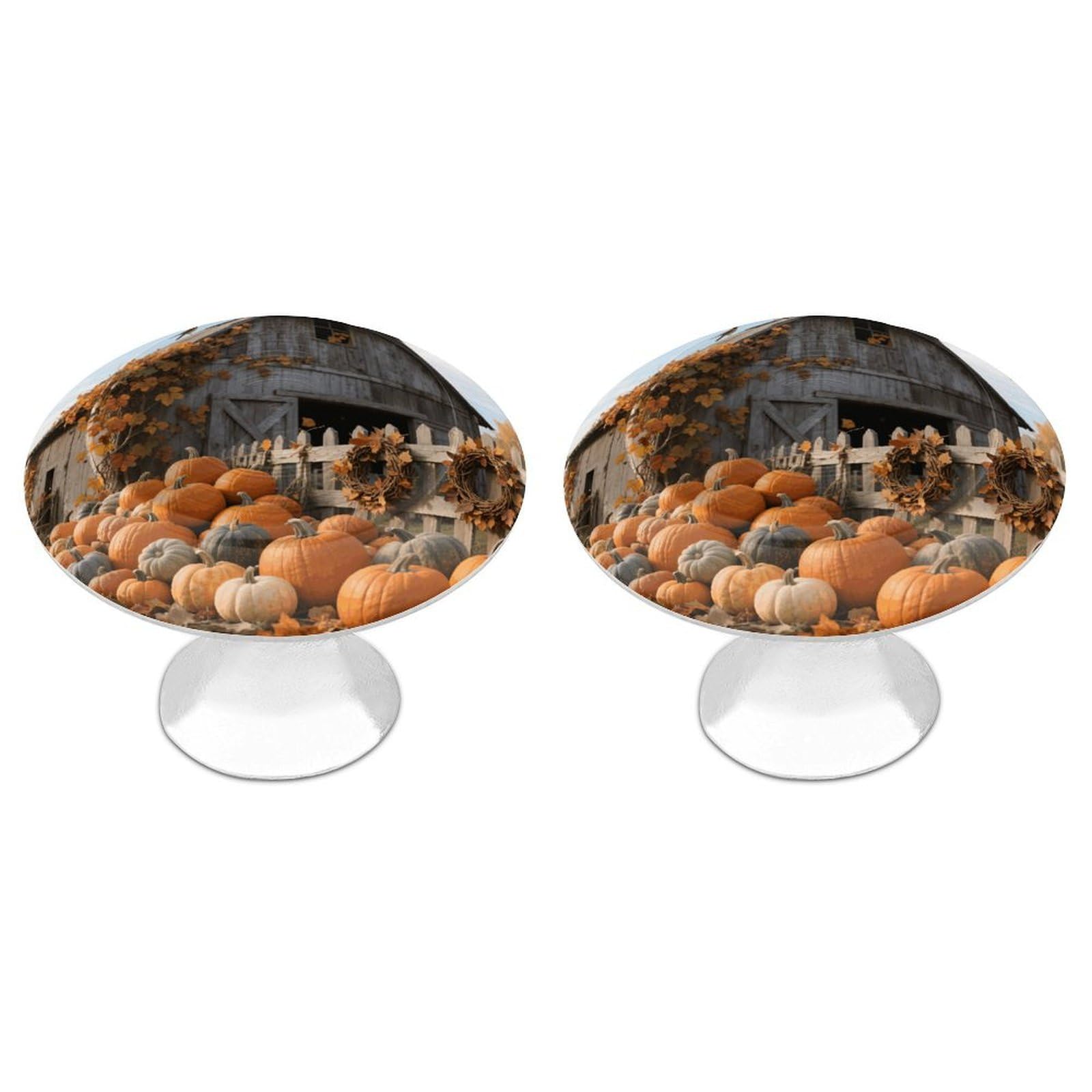 Maccbn Style-9 2 Pack 1.1"Round Fall Thanksgiving Pumpkin Drawer Knob Stainless Steel Kitchen Cabinet Knob Pulls With Screws Hardware Decorative Handles Knobs For Dresser Cupboard Closet Door Wardrobe Easy Install