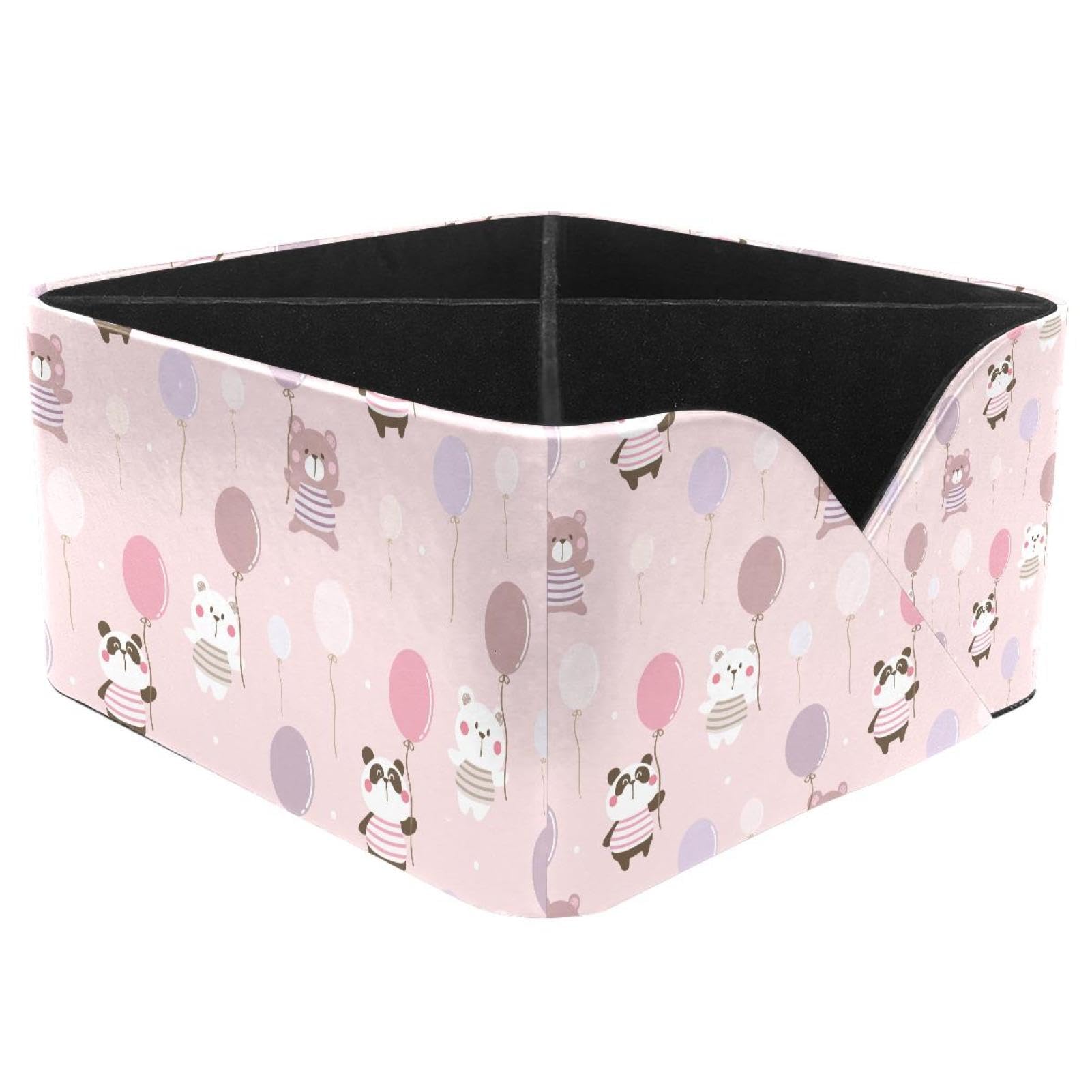 KengjuTesu Cartoon Panda and Bear with Balloon Pattern Desktop Organizer Pen Holder, Rectangular Pencil Cup for Office, Study and Makeup Stations