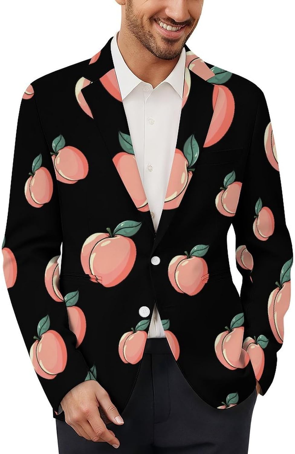 Peach Fruit Printed Men's Blazer Slim Fit Suit Jackets 6X-Large