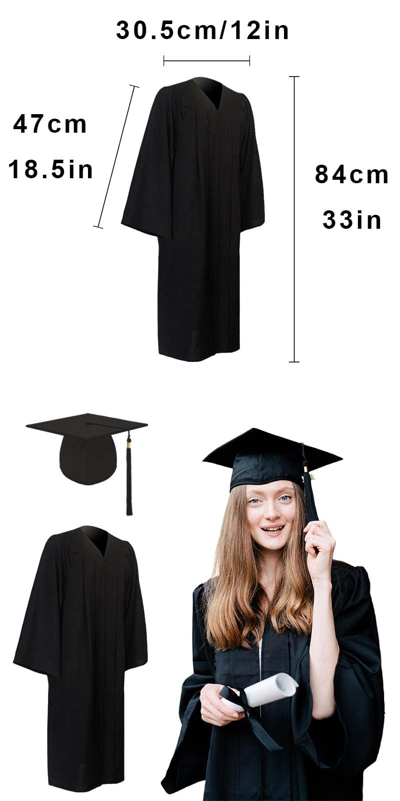 Sombrero y Ropa de Graduacion Hombre Mujer, Conjunto de Traje de Graduación, Graduación Toga Adulto, Toga y Birrete Graduacion, Adecuado para graduados de Secundaria y Universidad, Unisex