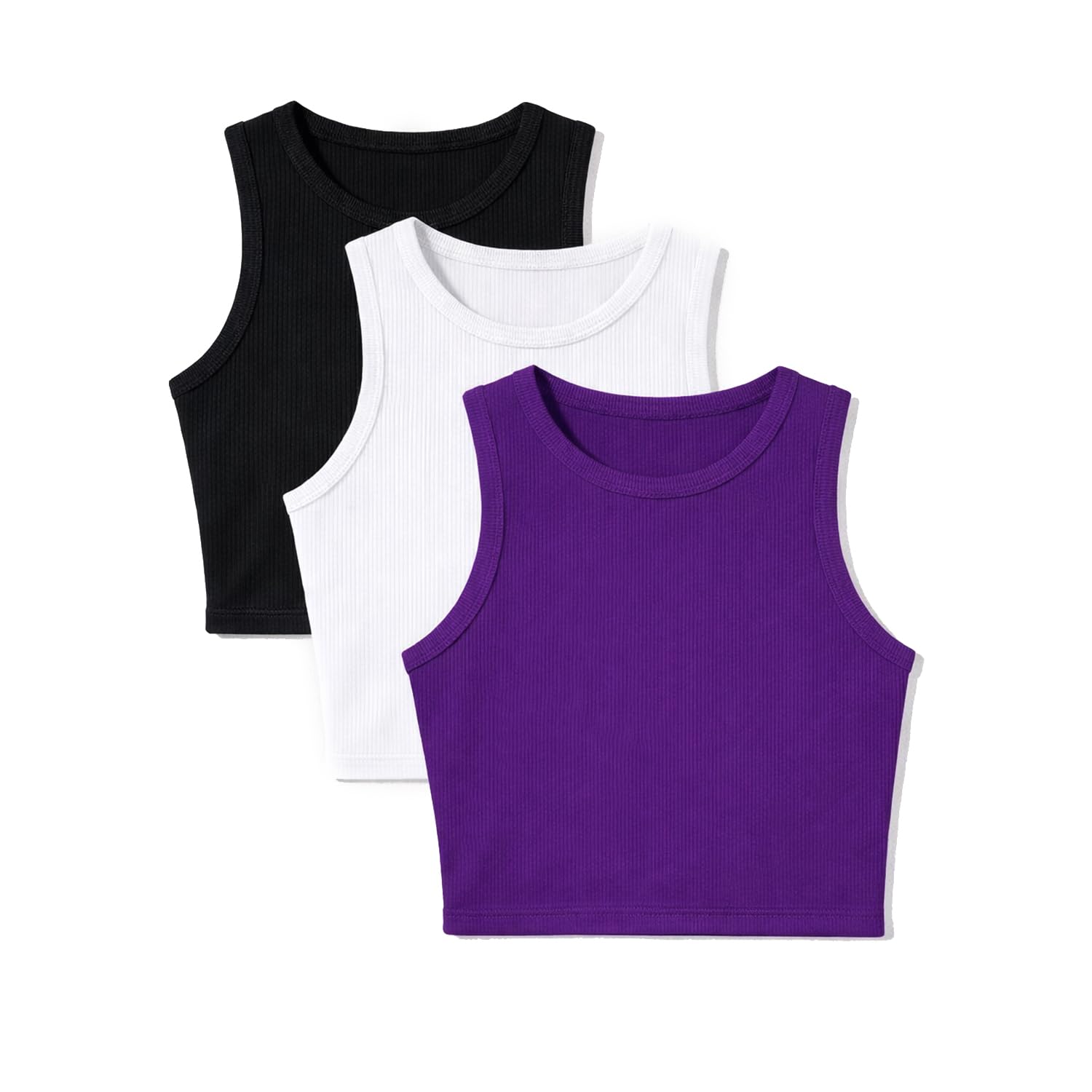 nite flite Women's Ribbed Crop Top Combo (White+Purple+Black)-picture-18
