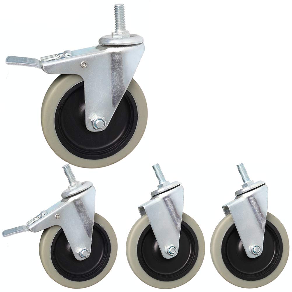 GYRAZXS 4 Inch Industrial Panel Rollers High Performance TPR Casters with M10 Thread 300kg Load Capacity Quiet Wheels for Hospitals Factories Schools Hotels Rubber Plastic