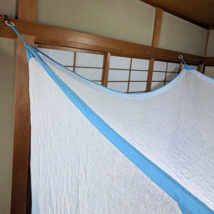月印 本麻の蚊帳 4.5畳用 白×藍色グラデーション ヴィンテージ品