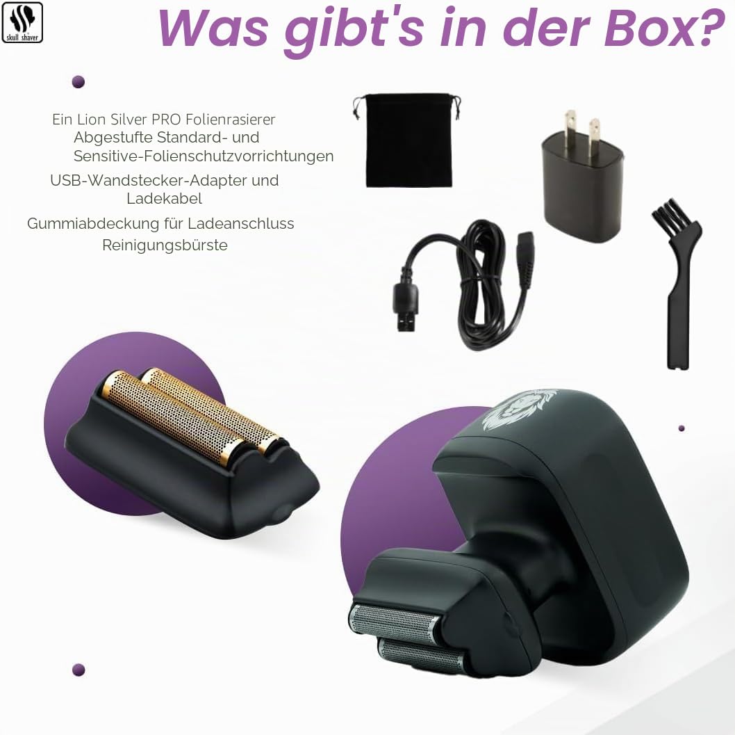 Skull Shaver One Lion Silver Pro Gesichtsrasierer für Herren - Elektrorasierer mit Twin-Foil-Technologie - Silber | Elektrorasierer mit Twin-Foil-Technologie, Für Herren
