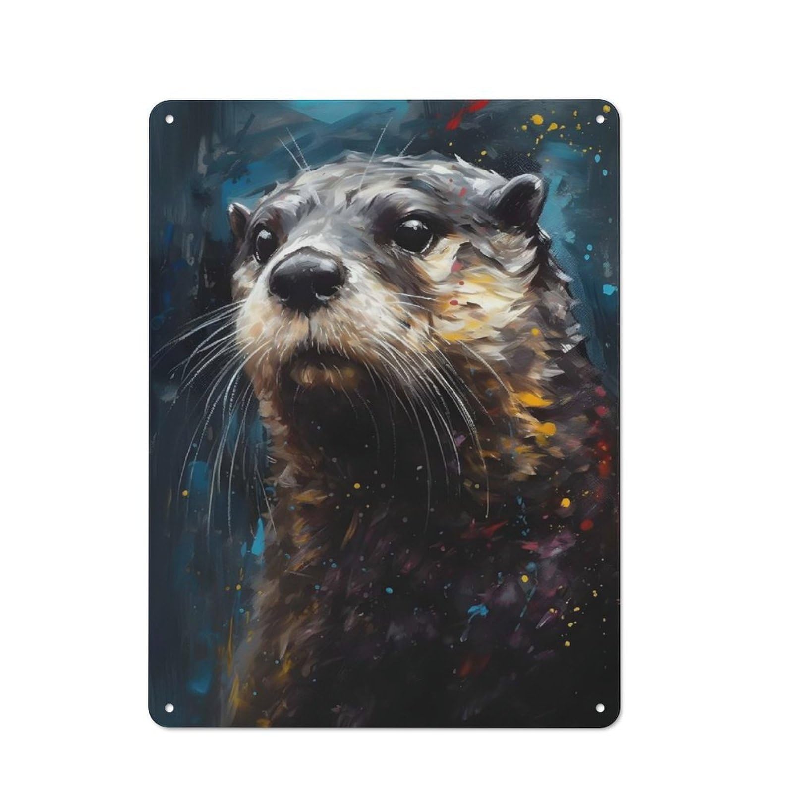 Junmoney Otter Oil Paint Portrait Retro-Style Metal Plaque 40X30cm For Garage Or Workshop, For Garage, Workshop And Man Cave Decoration
