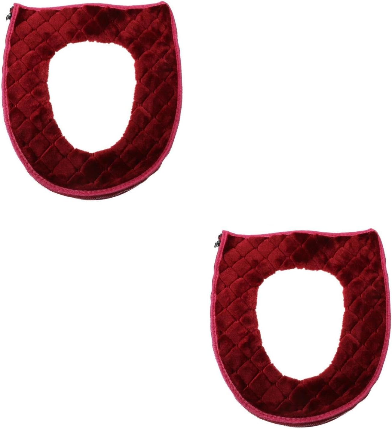 ABOOFAN 2pcs Winter Warm Toilet Seat Cover Pad Washable Reusable Commode Seat Cover Zipper