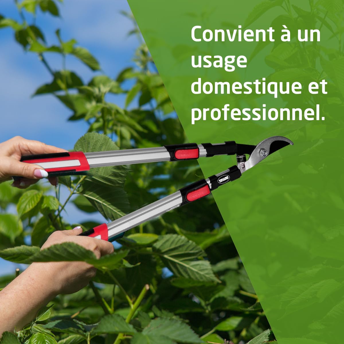 Amig - Cisaille d'Élagage Extensible à Deux Mains | Manche Télescopique en Aluminium | Lame en Acier Revêtue de Téflon | De 62 à 97 mètres | Coupe Bypass | Capacité de Coupe de 38 mm
