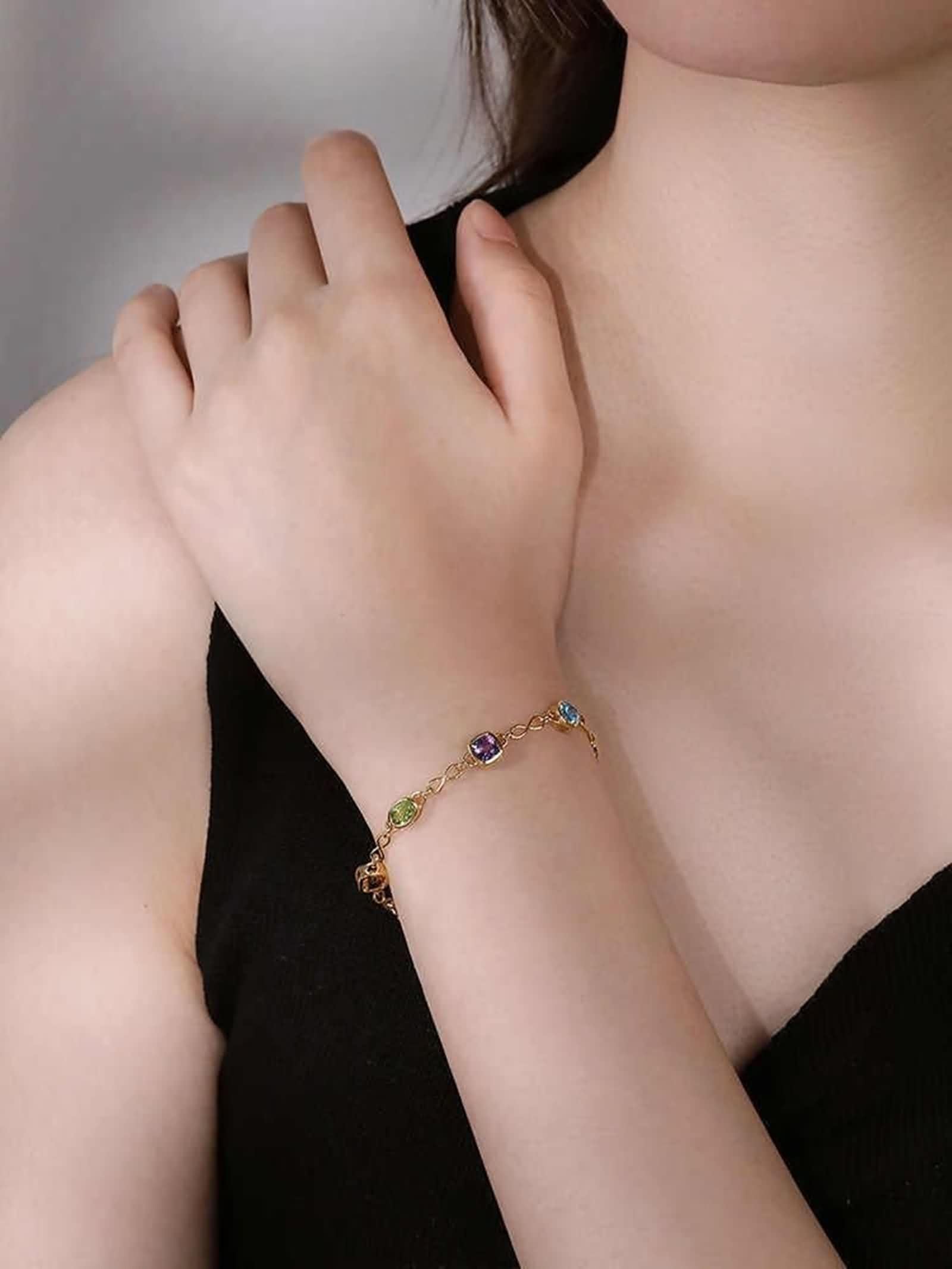 KnSam Joyas auténticas de oro amarillo de 18 quilates Au750 pulseras para mujer, 1,3 ct topacio para mujer, pulseras con infinito, talla redonda, azul, brazaletes con peridoto oro de 18 quilates, 23