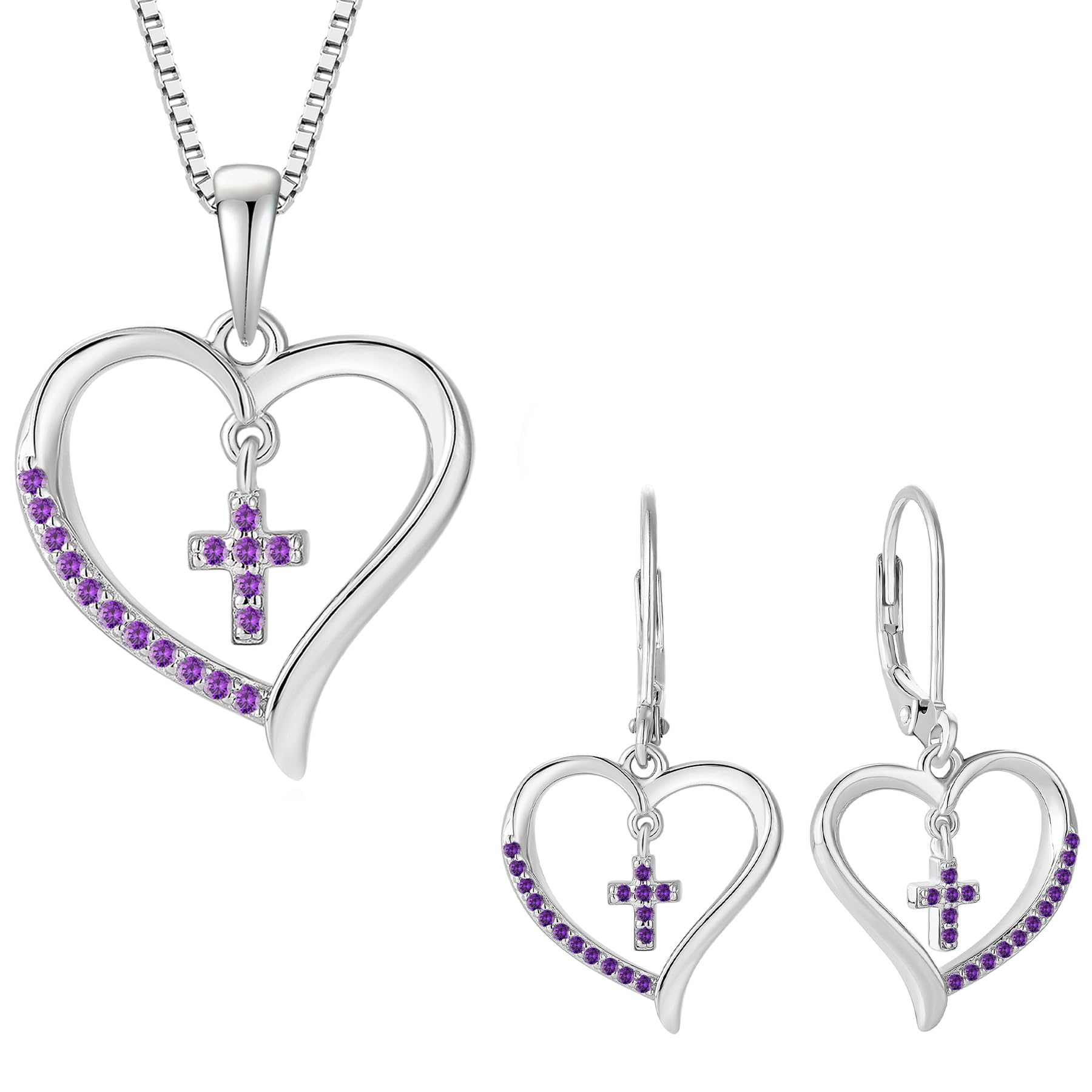 Vesitim 18K White Gold Plated Sterling Silver Cross Jewelry Set Created Amethyst Jewelry