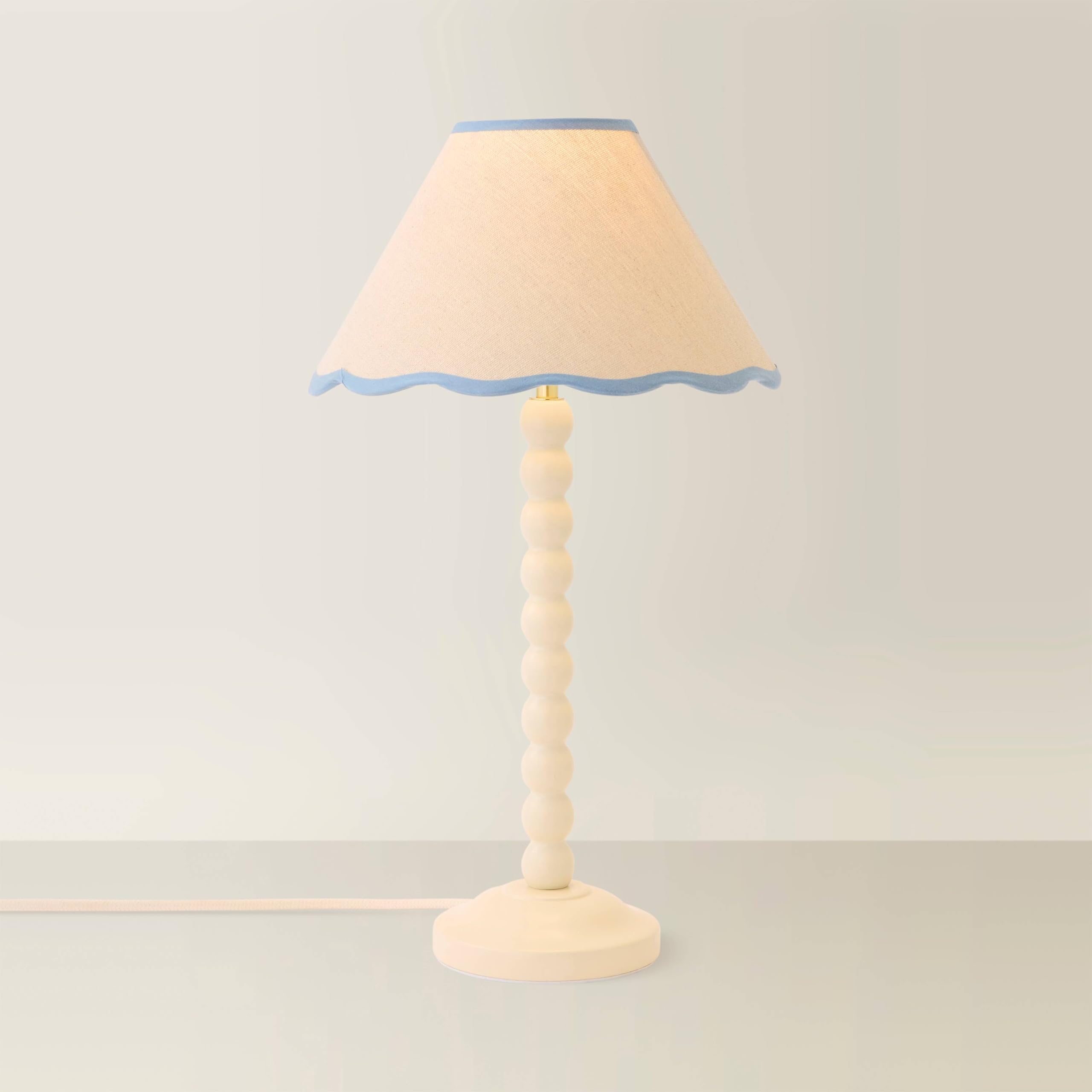 ValueLights - Table Lamp - Walnut - Baby Blue - Linen Shade