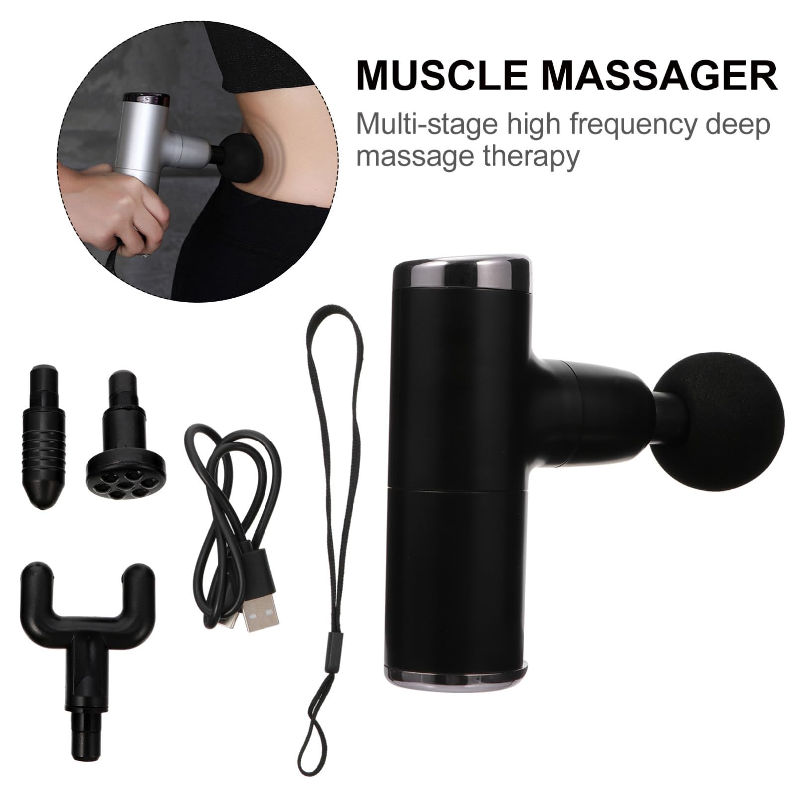 Masajeador Muscular Eléctrico USB 2000 Mah Negro 4 Cabezales