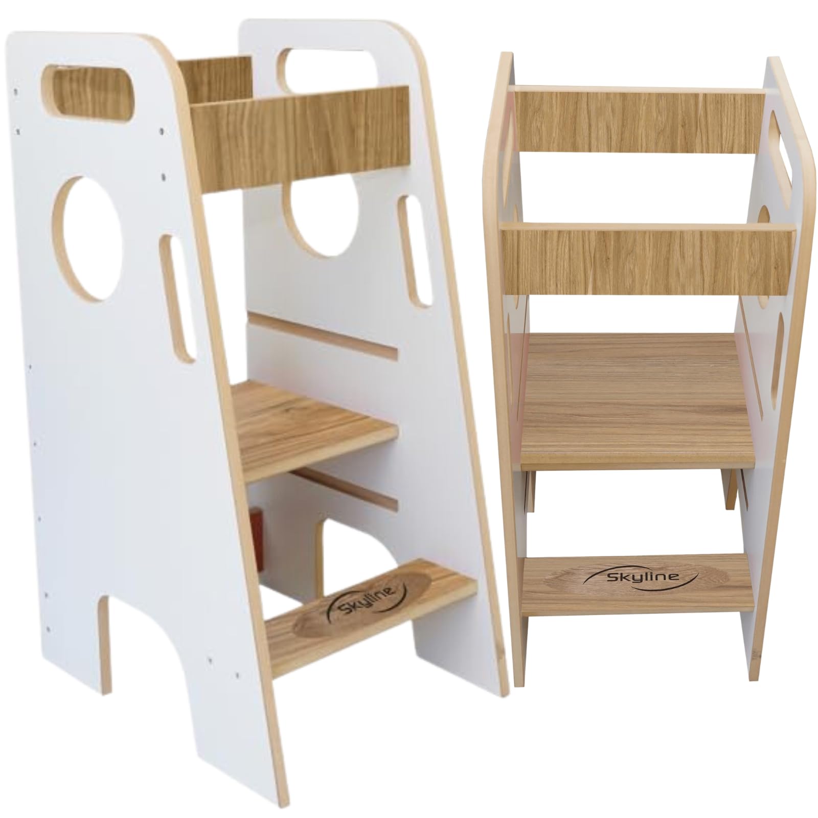 Skyline Montessori Learning Tower Wieża do nauki stania i nauki dla dzieci od 1 roku życia, z regulacją wysokości, taboret do schodków dla dzieci, meble do wnętrz, do pokoju dziecięcego, stołek