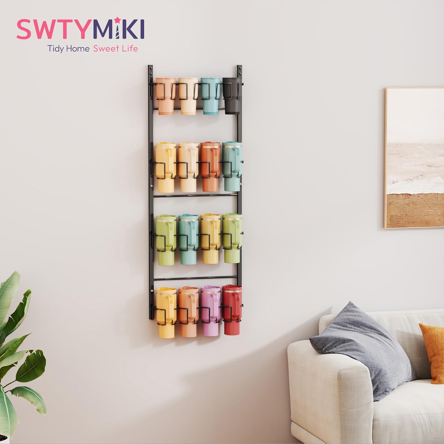 SWTYMIKI 4-Tier Water Bottle Organizer – Over the Door Stanley Cup Holder, Cup Organizer for Door or Wall Mount Option, Stanley Accessories for Pantry, Dorm, Office, RV Use, Black - Image 6