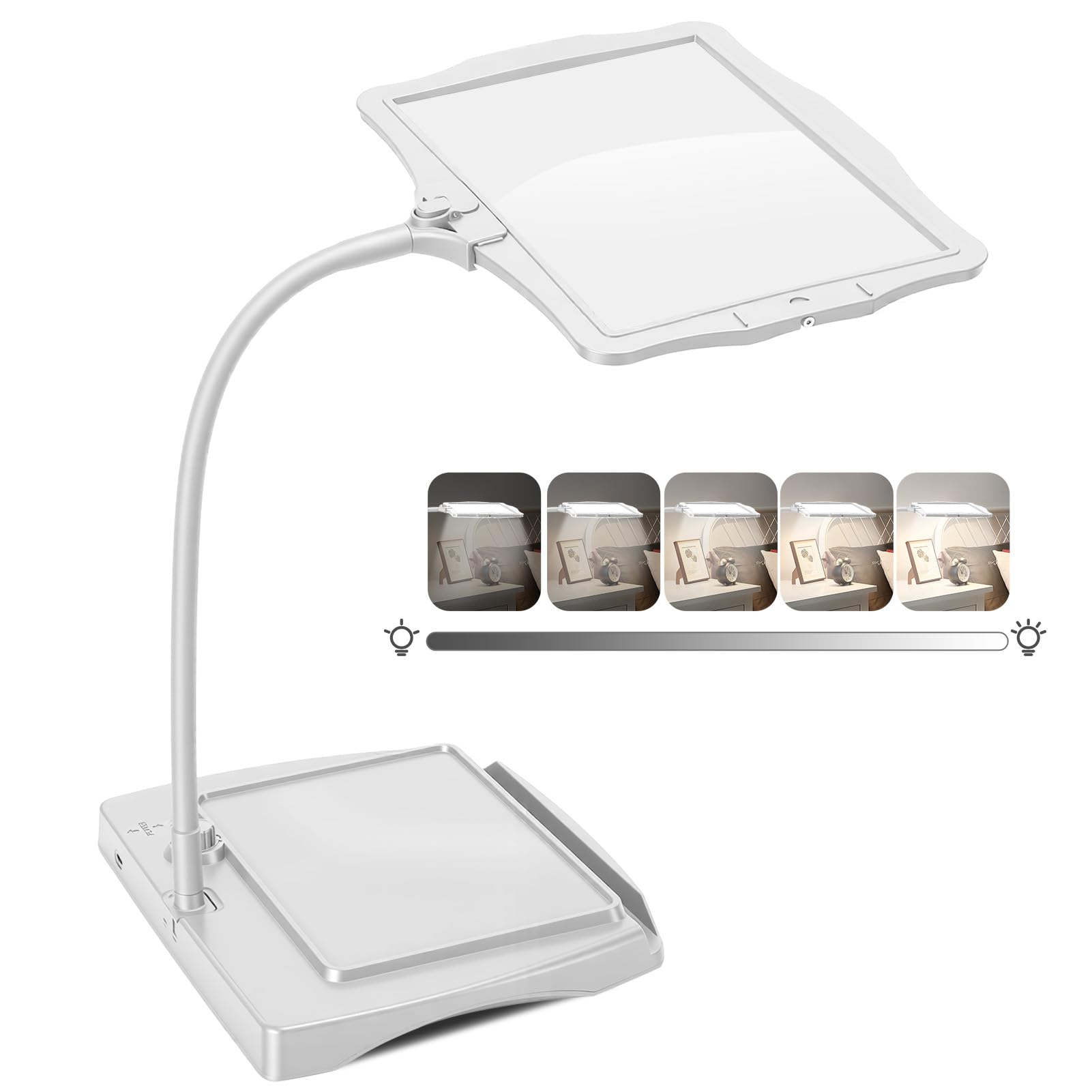 Large Clear Magnifying Glass with Stand, 50 LED Beads Brightness Adjustable, Anti Dazzle Design, 10 Hours Usage, Tabletop Or Handheld Reading Observation Magnifier with Base (White)