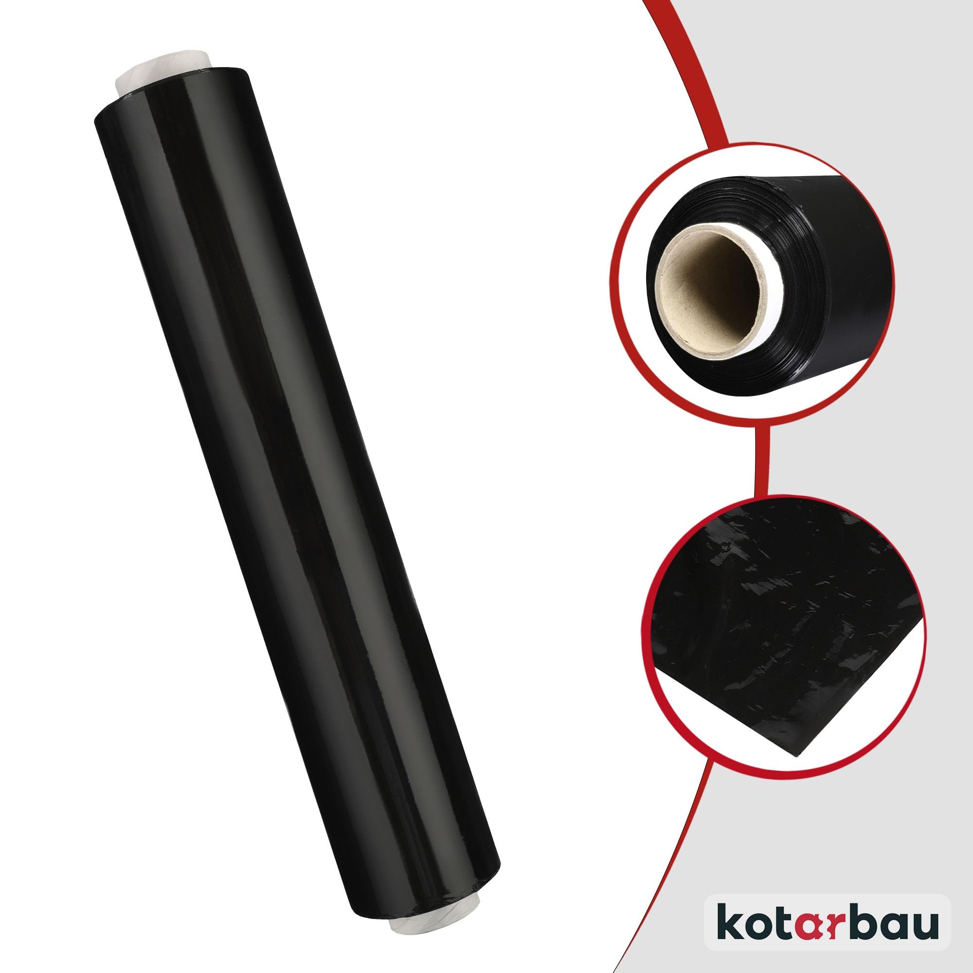 KOTARBAU® 2 szt. Folia Stretch 2,6 kg | 350 m Czarna Mocna Folia Kryjąca do Pakowania